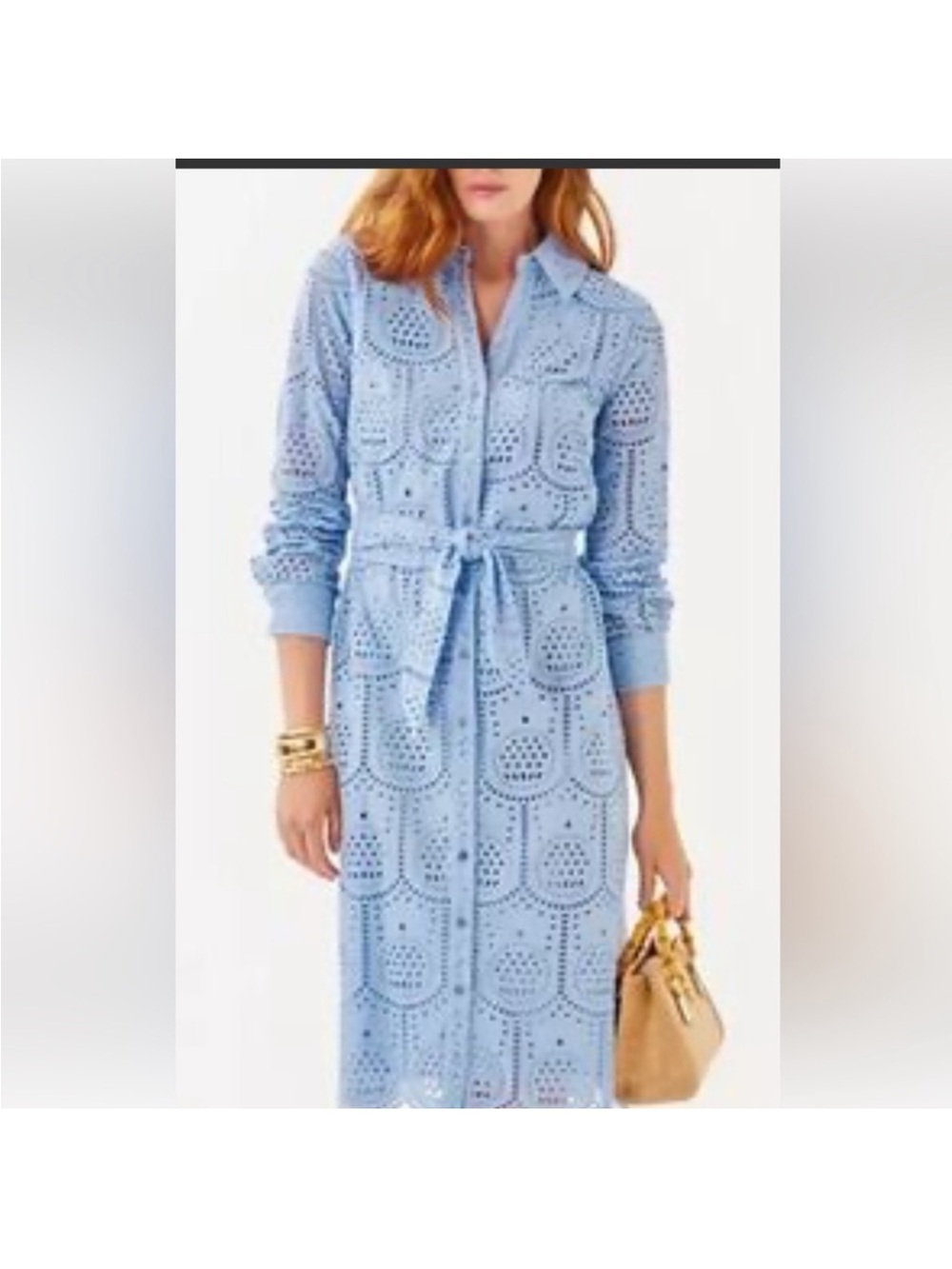 Lilly Pulitzer Pale Blue Eyelet Long-Sleeve Shirtdress